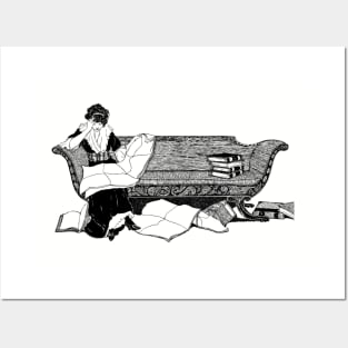 Vintage Reading Lady - Newspaper Woman illustration Posters and Art